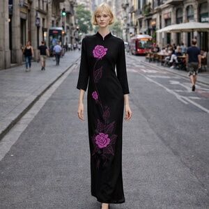 Stunning Vintage Beaded Chinese-Style Dress